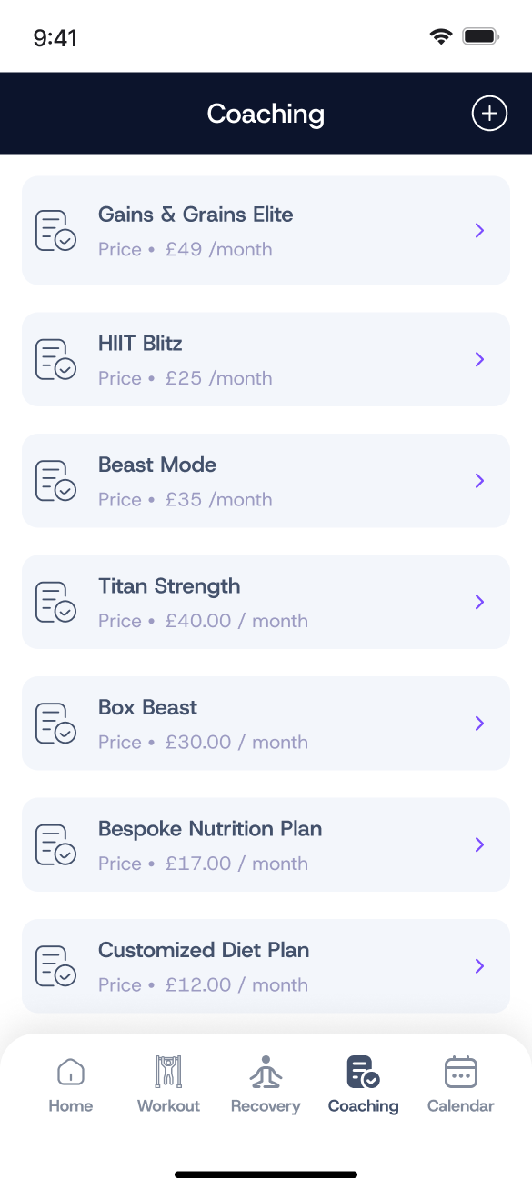 Sym8ry coaching plans screen