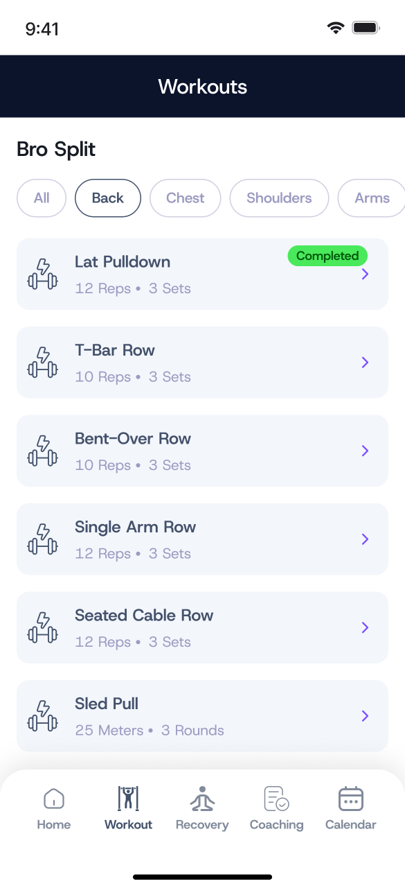 Sym8ry workouts screen