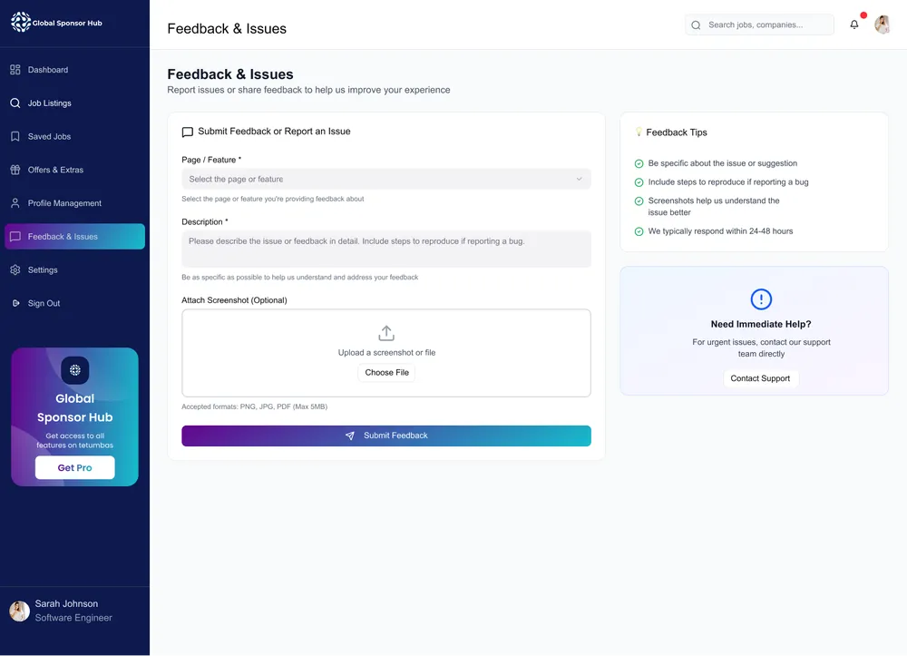 Global Sponsor Hub feedback and issues